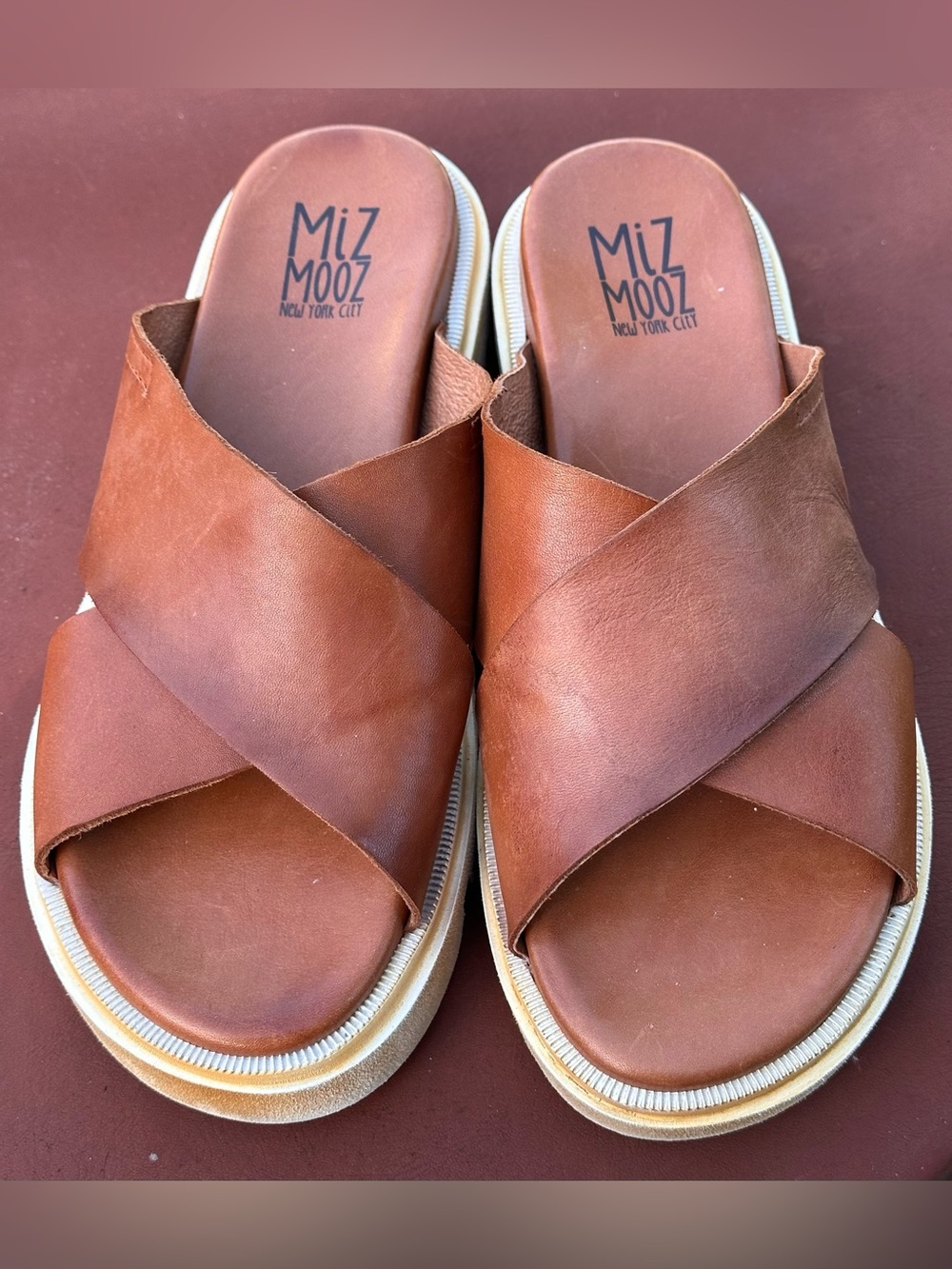 Miz Mooz Leather Criss Cross Slides Sandals Shoes Size 8 (38)